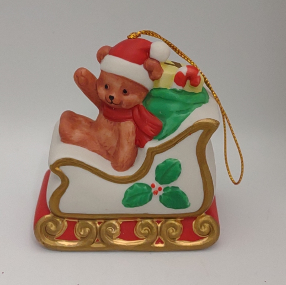 Teddy Bear Santa Sleigh Vintage Bell Ornament J.S.N.Y Philippines